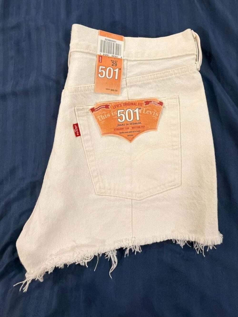 Levi's Altered 501 Shorts with Side Zippers in White, Size 29